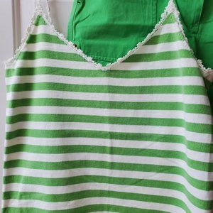 RALPH LAUREN Green and White Stripe Top